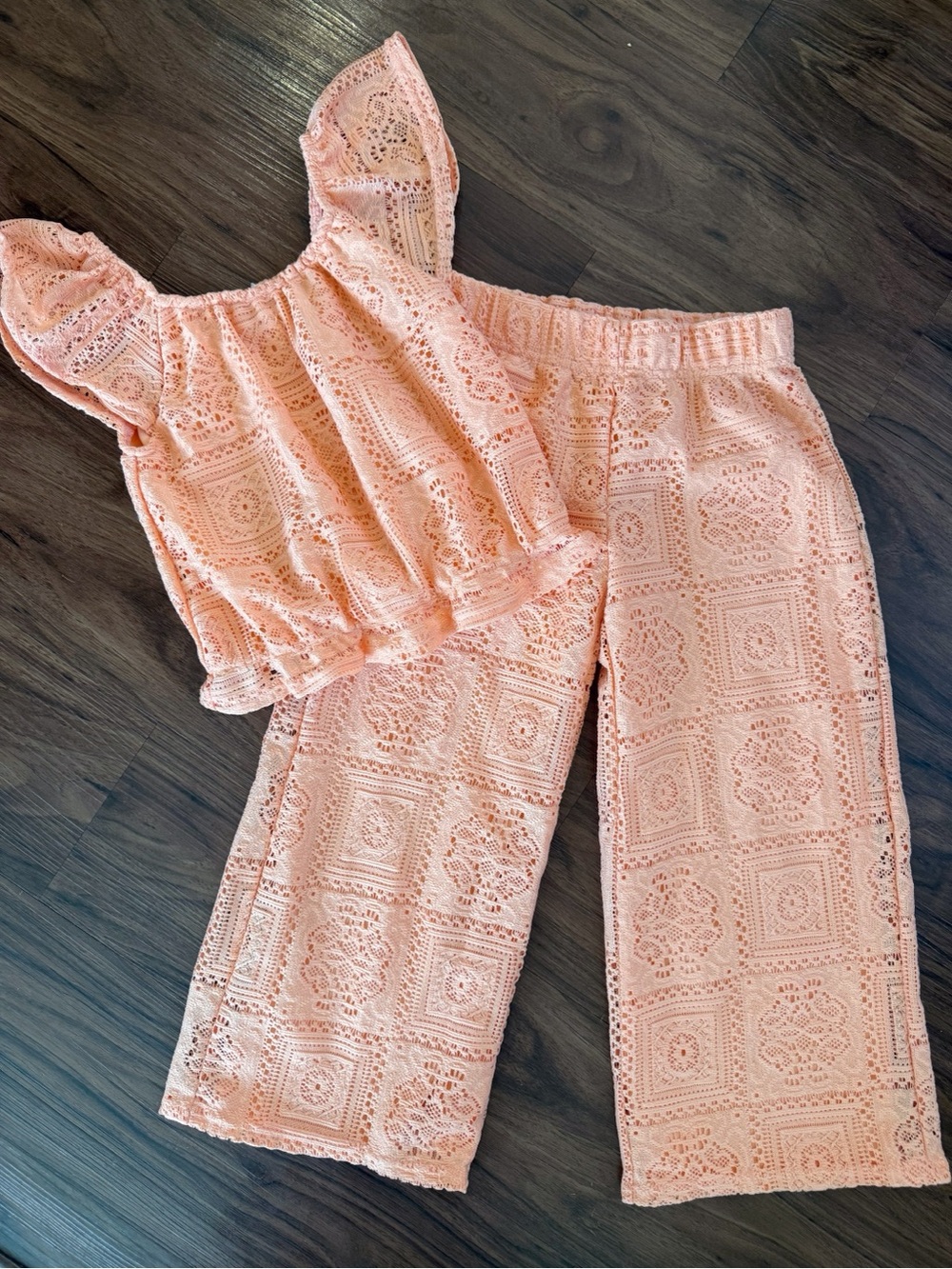 Girls Lace Top & Wide Leg Pants Set
